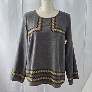 Ivy Jane Womens Small Gray Flannel Embroidered Southwestern Boho Tunic Top